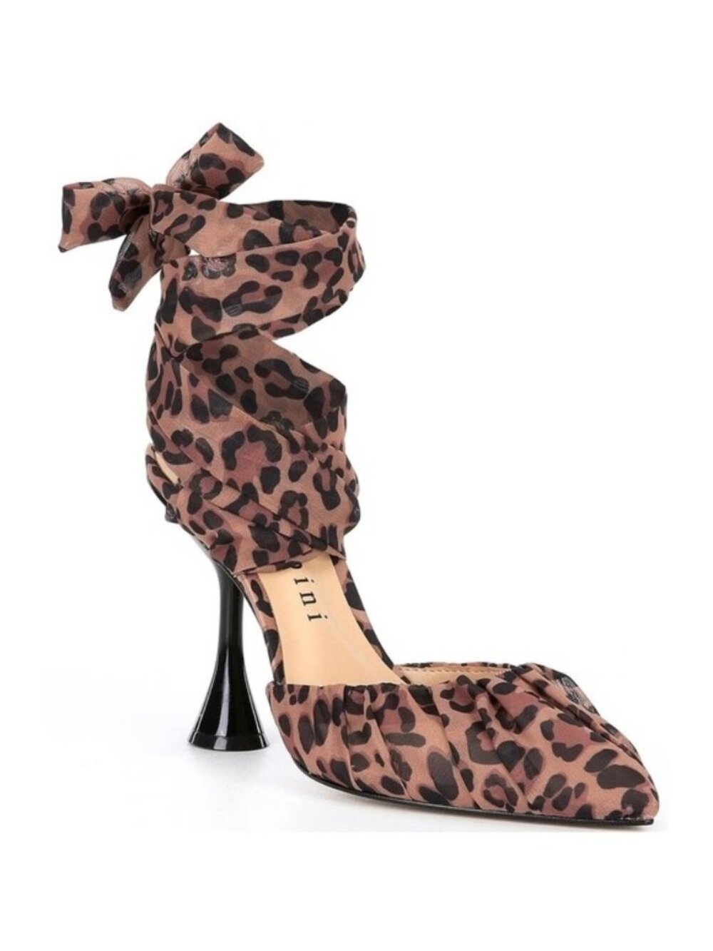 NWT Gianni Bini Henzlee Leopard Chiffon Wrap Up Heels 7.5 Ankle Tie Strap Pointy